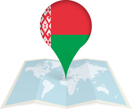 Belarus Flag Pointer on World Map