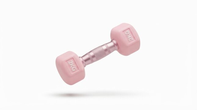 Small pink rubber coated dumbbell weight for fitness training and strength exercise isolated on white background