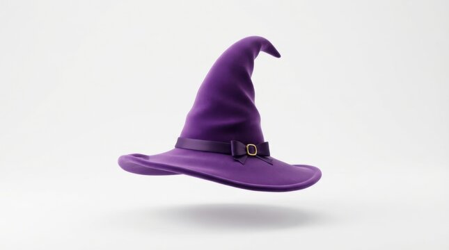 Classic purple witch hat with a buckle isolated on white background for Halloween celebration and fantasy themes