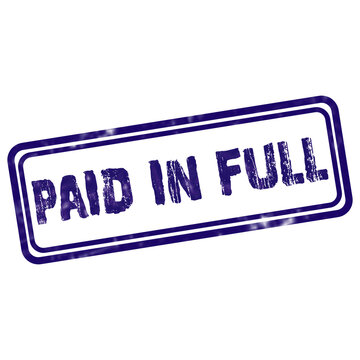 Blue ink rubber stamp with the words paid in full for business finance and accounting document verification