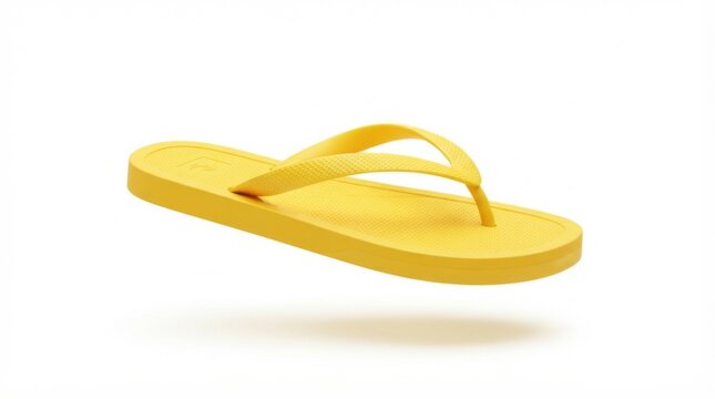 Vibrant yellow summer flip flop sandal 3D render isolated on a white background for travel and beach advertisement