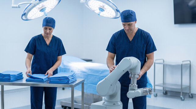 Perioperative team readies robotic surgical suite for the next patient