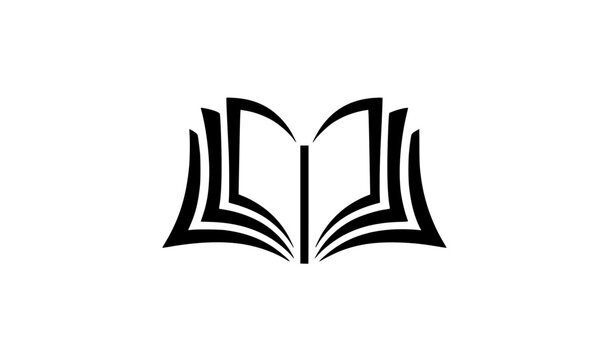 Minimalist open book logo vector template education academy black graphic element