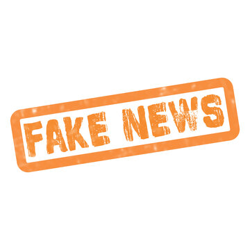 Orange rubber stamp with the text fake news in a rectangular frame for journalism and media fact checking