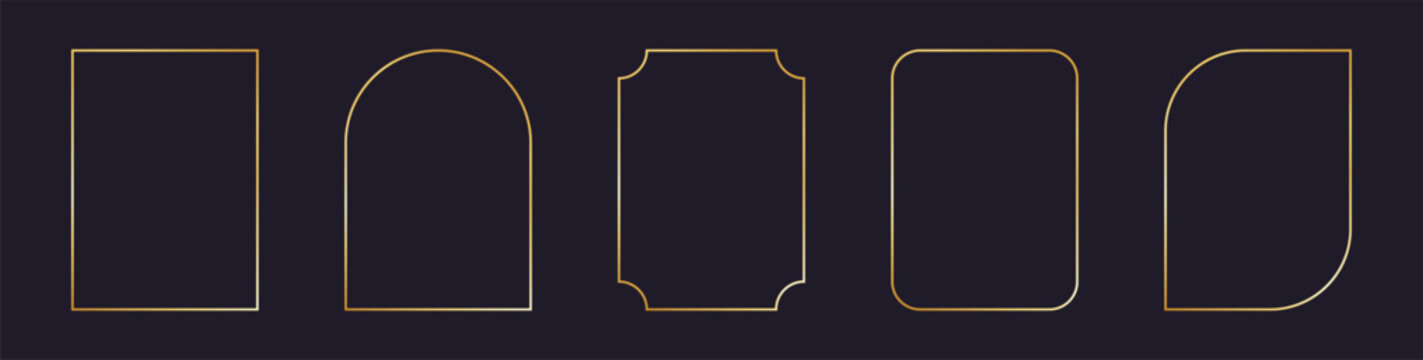 Gold frame with thin border and elegant golden lines for luxury design. Modern simple vector rectangle for premium certificates, wedding invitations and vintage art decorations with ornate patterns.