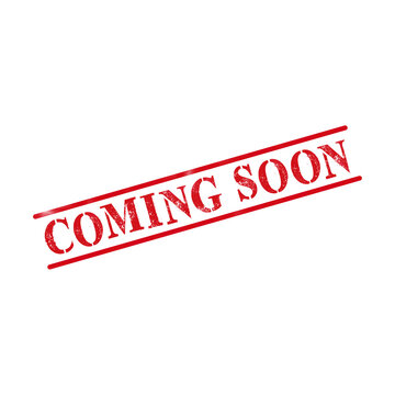 Red coming soon rubber stamp ink mark with grunge texture and double lines for marketing and business design