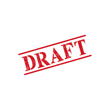 Red draft rubber stamp impression with a grunge texture effect for official documents and business paperwork