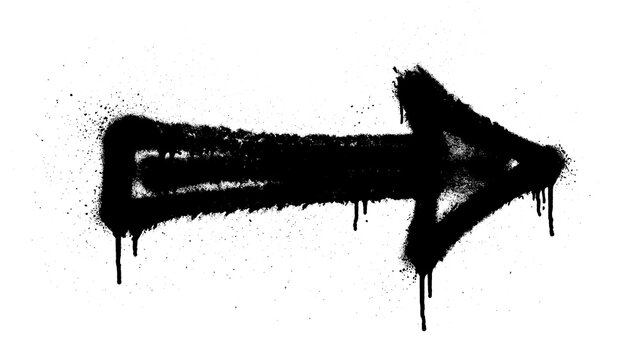 Black Graffiti Arrow Spray Paint Direction Symbol with Dripping Street Art Style isolated on transparent background