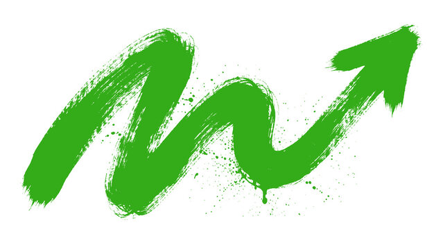 Green Curved Arrow Brush Stroke with Dynamic Direction Symbol and Artistic Paint Effect isolated on transparent background
