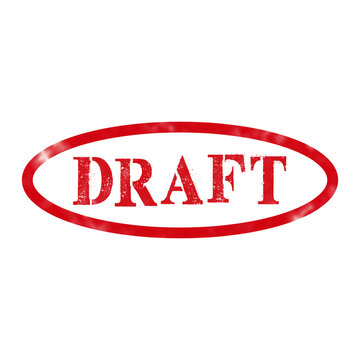 Red draft rubber stamp mark with a textured grunge effect inside an oval shape for official documents and files