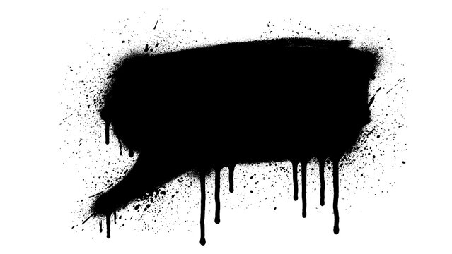 Black Graffiti Speech Bubble Spray Paint Frame with Dripping Street Art Outline isolated on transparent background