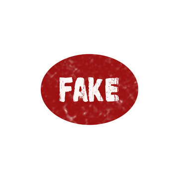 Red fake stamp sign with grunge texture on oval shape for business document verification or warning label