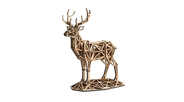 Geometric wooden deer sculpture forest animal decorative modern art display object.