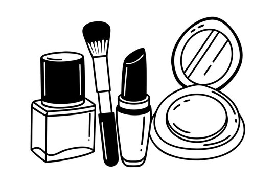Black and white makeup brushes and cosmetic products set