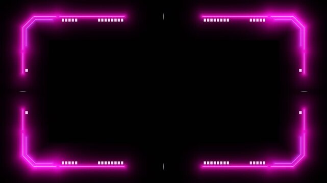 Synthwave 80s neon magenta purple futuristic HUD border frame overlay seamless loop 4k