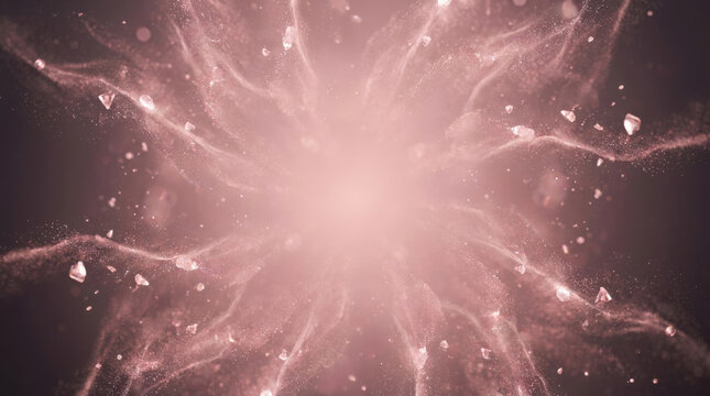 Abstract background with glowing pink light particles and dynamic energy waves.