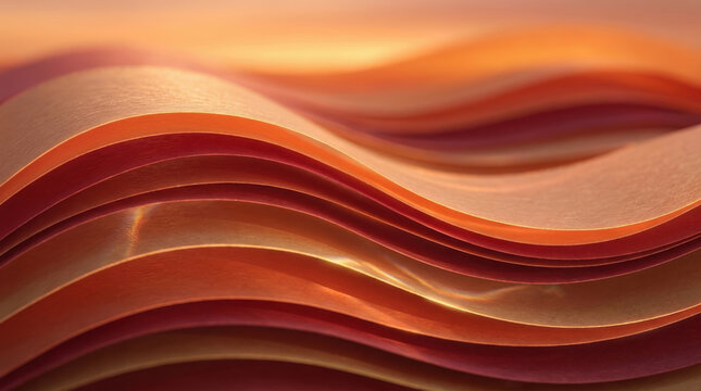 Abstract background featuring soft flowing layers of warm orange and red paper sheets.