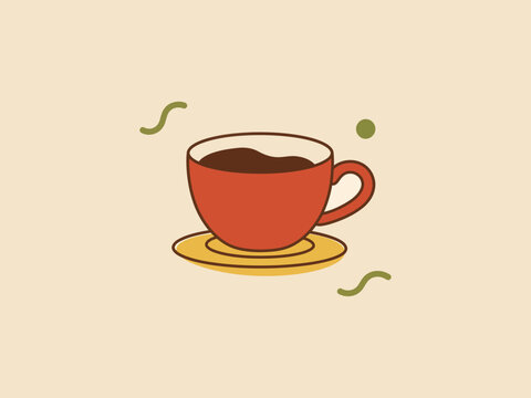 Minimalist Coffee Cup and Saucer Flat Vector Illustration