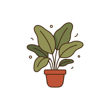 Potted Houseplant Flat Vector Illustration