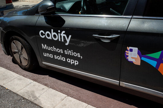 Barcelona, Spain-2 September 2026: Cabify Ride-Hailing Car with Spanish Slogan Branded Vehicle Door