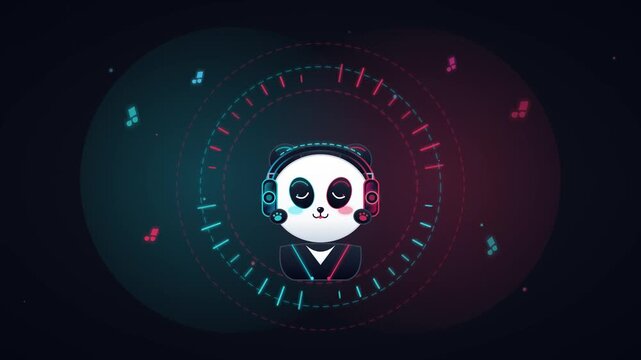 Cute Panda DJ with Headphones Neon Music Visualizer Background