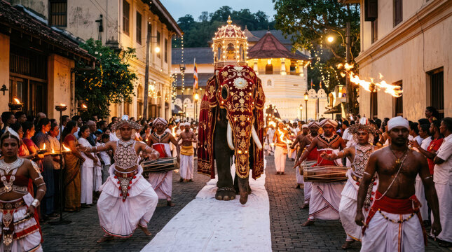 Elephant Procession During a Religious Festival in Asia.