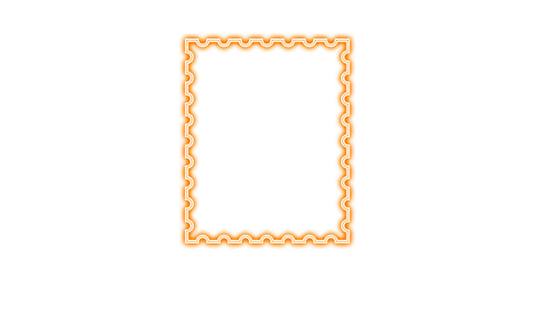 Orange neon postage stamp frame isolated on transparent background