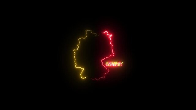 Glowing neon Germany MAP animation with Red and Saffron color on black background. Free and premium.