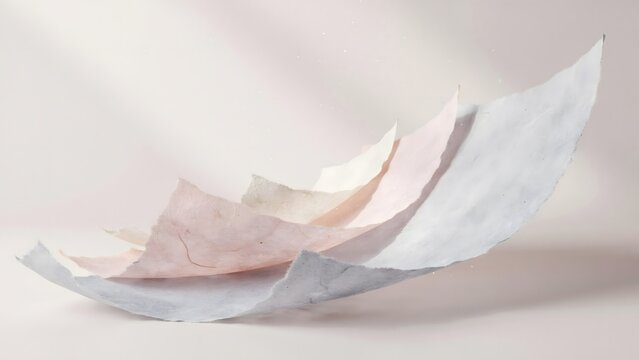 Curved stack of torn pastel paper on a neutral background &ndash; Perfect for wedding stationery, soft brand identities, or gentle design backdrops