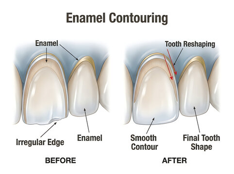 Dental Enamel Contouring and Tooth Reshaping Before and After Medical Infographic Diagram Isolated