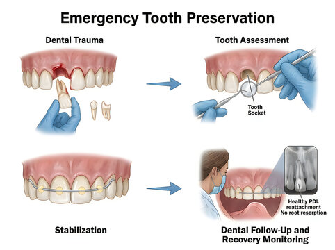 Emergency Tooth Preservation and Replantation Pathway Medical Infographic Diagram Isolated