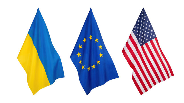 Set of 3 national flag icons, Ukraine Support & Global Solidarity theme, isolated on transparent background