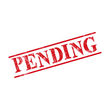 Red ink rubber stamp with the word pending written in a bold font with a worn texture effect for business