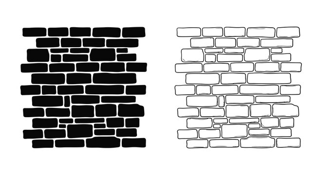 Brick wall pattern with black and white silhouettes