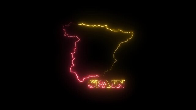 Glowing neon two color SPAIN map outline icon animation on black background , 4K animated outline icon for location marker, map pointer. Free and premium.