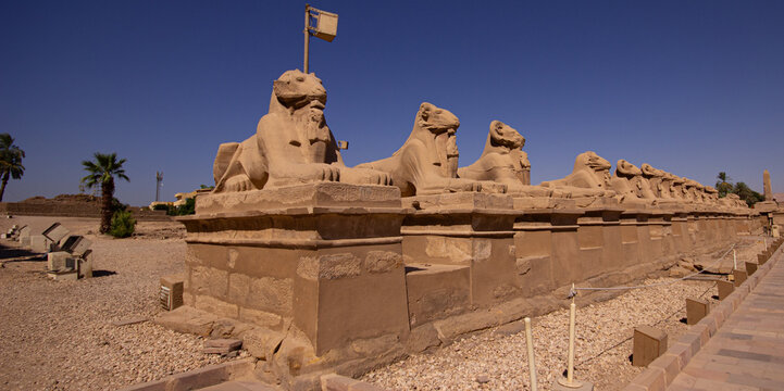 Historical monuments of Luxor, karnak temple, statues and columns in ancient buildings, Egypt
