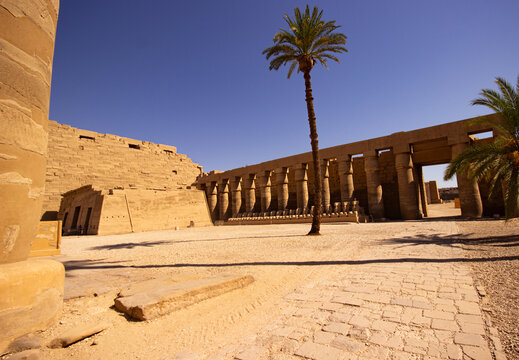 Historical monuments of Luxor, karnak temple, statues and columns in ancient buildings, Egypt