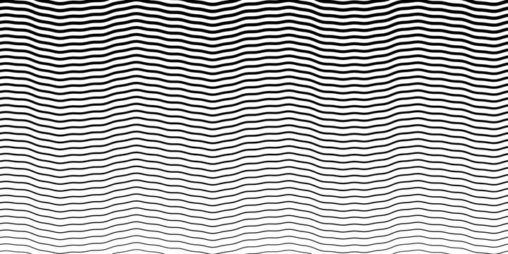 Bold rhythmic wavy stripe design in charcoal gray and black provides high contrast element for contemporary poster art.