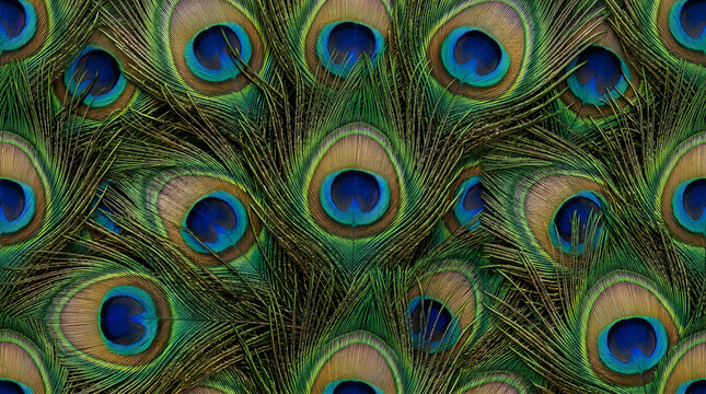 Beautiful vibrant peacock feathers pattern background