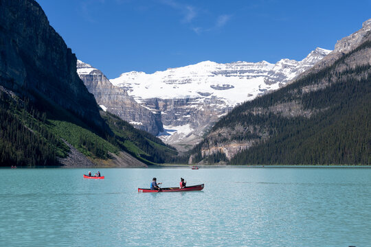 lake louise banff national park and canoes