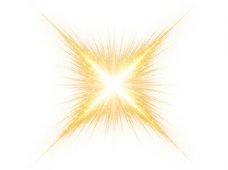Obraz premium Golden starburst light effect with sparkles and rays isolated on white background