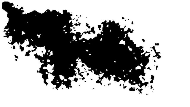Dripping ink drops on a white piece of paper. Black spot on a white background. paint bleed Bloom expanding, pure splatter spreading. transitions mattes. 4k resolution