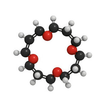 Circular molecule structure showing a chemical compound with carbon red oxygen and hydrogen atoms isolated on transparent background , PNG