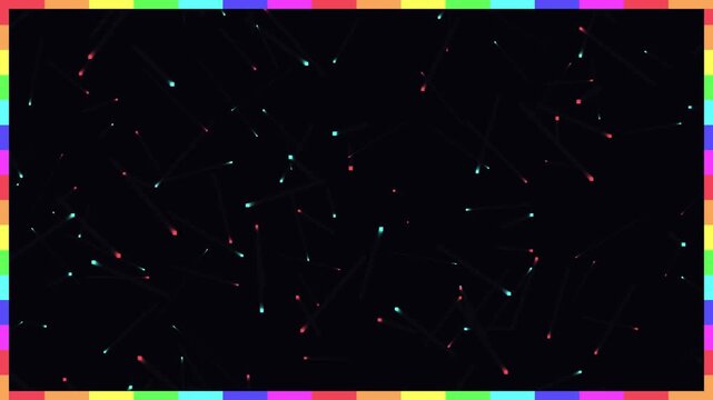 A looping animation of a glowing neon Atari-style border with pulsating pixel lights, retro arcade grid background, and smooth 80s synthwave glow. Futuristic but nostalgic look. 