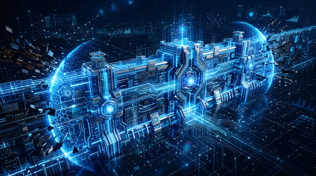 Abstract digital cybersecurity shield protecting a futuristic city infrastructure network.