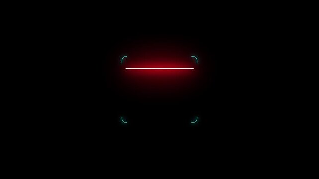 Glowing  neon square frame scanning with horizontal line on black background. Neon scanning frame animation on dark background. Neon scanning frame futuristic  Hud interface. security, scanner .