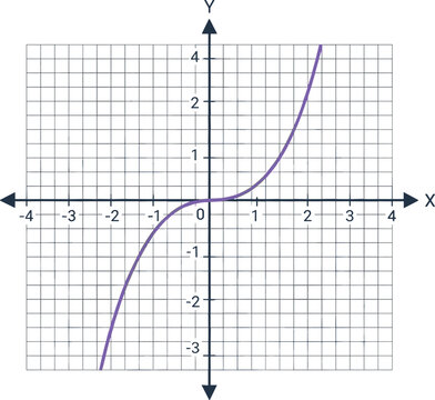Mathematical Cubic Function Curve Vector Graph on Cartesian Coordinate Grid System with X and Y Axes for Education Learning Algebra Calculus Geometry