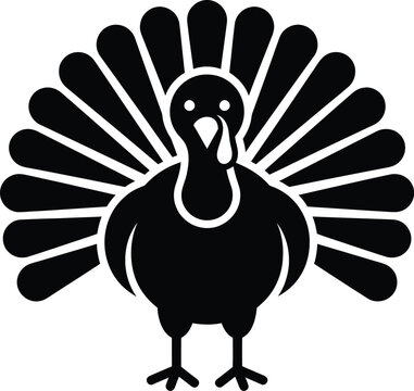 A striking black and white vector illustration of a proud turkey perfect for thanksgiving celebrations autumn designs and festive holiday graphics conveying gratitude