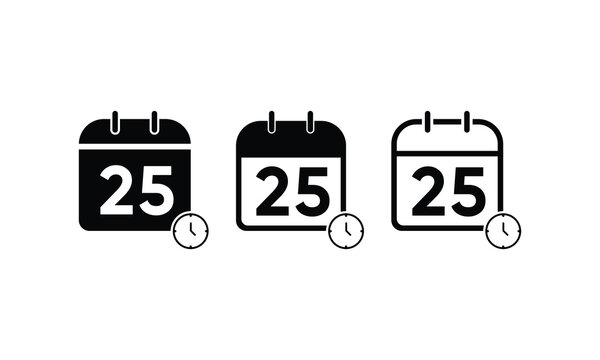 date clock icon, vector 25 calendar date, vector calendar date 25, 25 calendar date icon vector