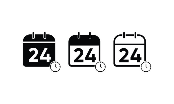 date clock icon, vector 24 calendar date, vector calendar date 24, 24 calendar date icon vector